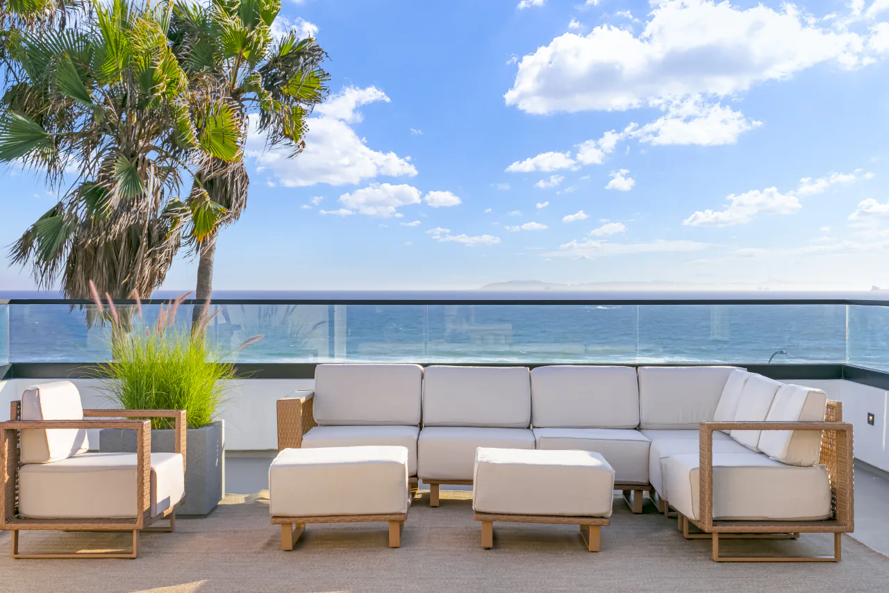 Rooftop seating overlooking the Pacific