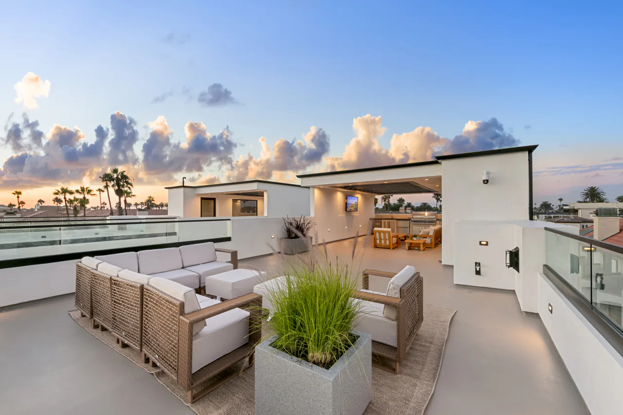 Rooftop lounge at sunset